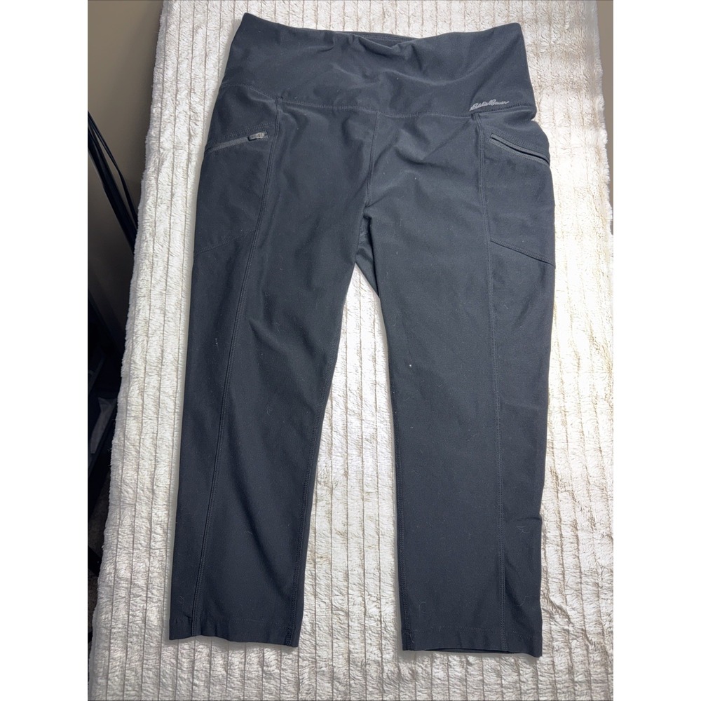 Eddie Bauer Pants Women Large Black Trail Tight High Rise Zip Pocket Pants Capri